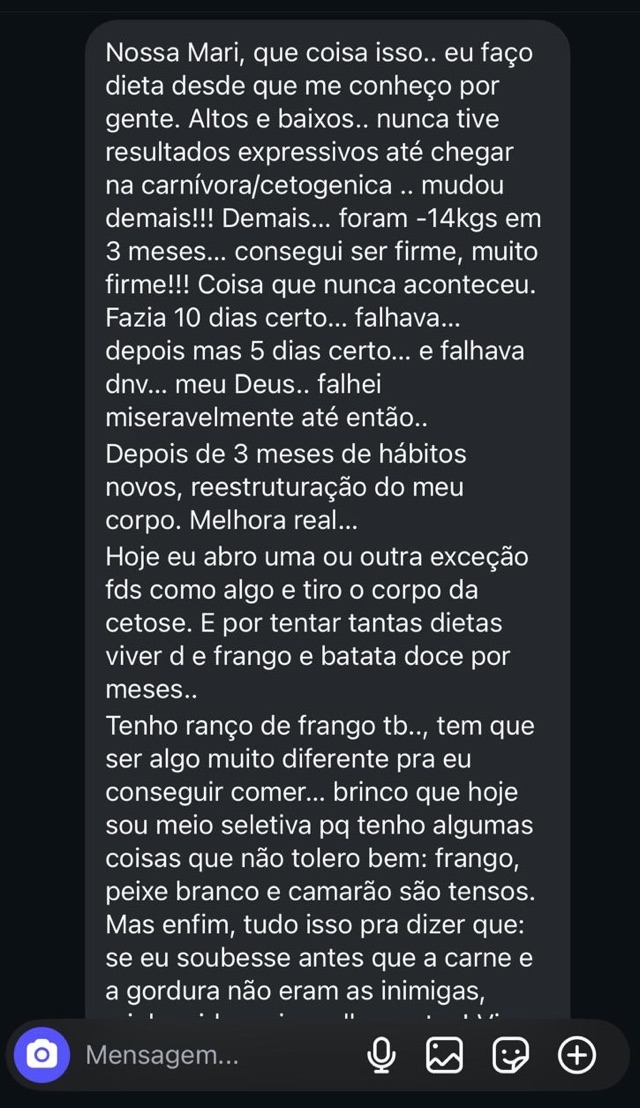 Depoimento de paciente: menos 14 kg em 3 meses com a dieta cetogênica e carnívora